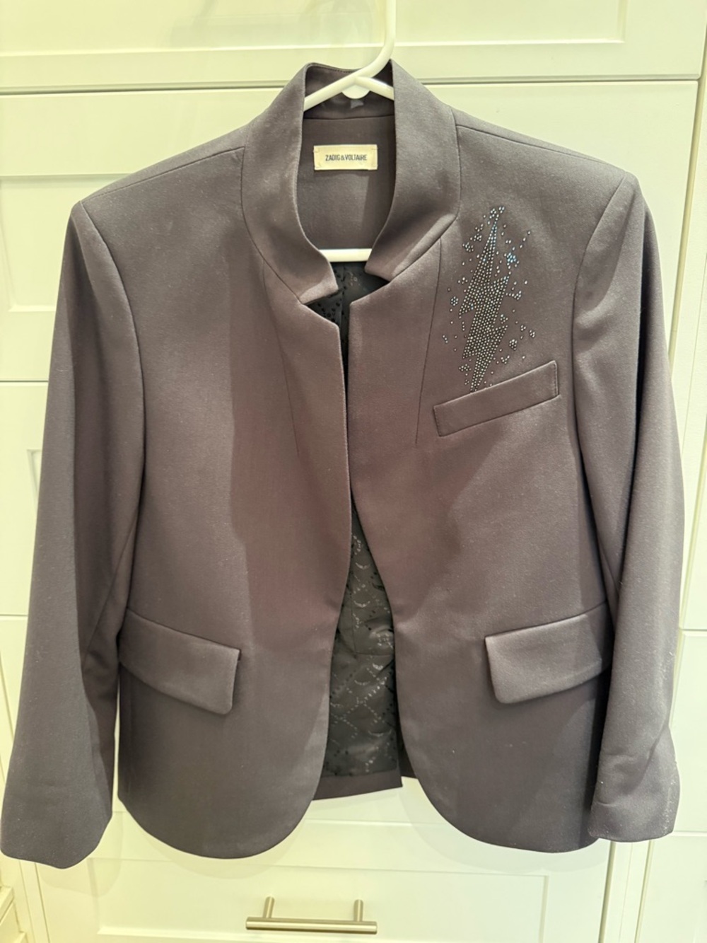Zadig & Voltaire Charcoal Embellished Collarless Blazer